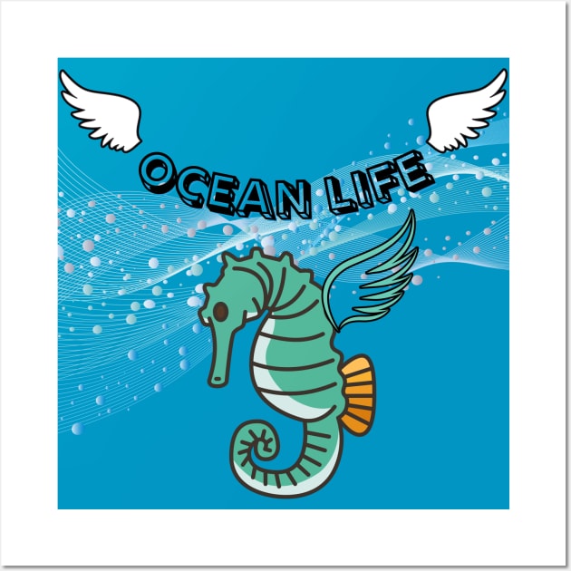 Funny Seahorse Ocean Life Wall Art by mieeewoArt